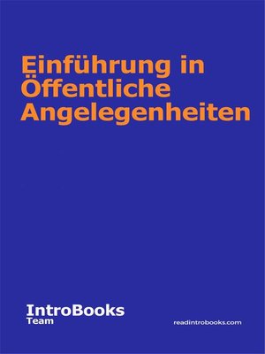cover image of Einführung in Öffentliche Angelegenheiten